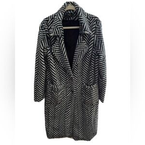 Soft Black & White Herringbone Long Coat